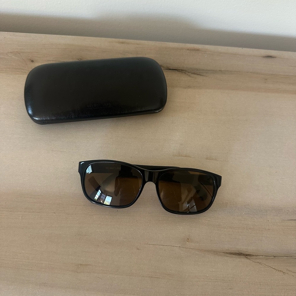 Vintage Helmut Lang Black Rectangular Sunglasses with Brown Lenses